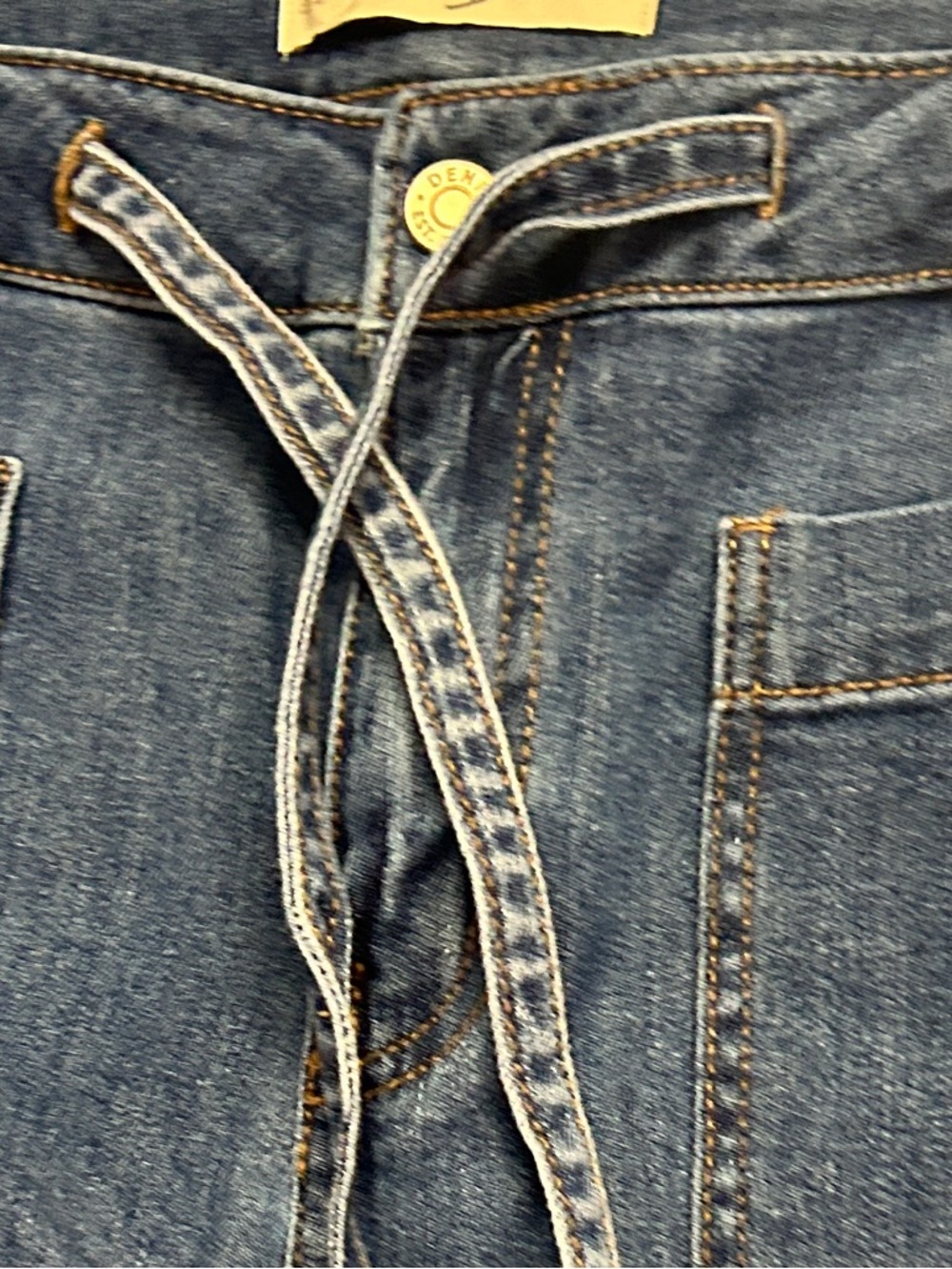 High-Rise Wide Leg Tie-Waist Jeans - Blue - Picture 3 of 6